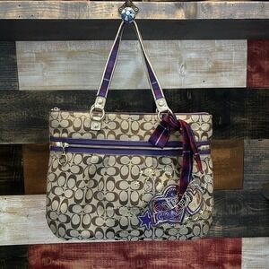 Coach Poppy Tartan Plaid Glam 15882 Shoulder Handbag Tote Tan Purple Gold RARE